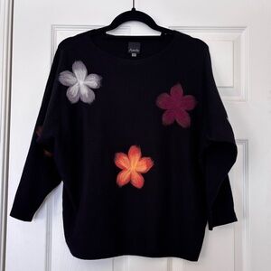 Aaeda Sioni Felted Floral Dolman Sleeve Boat Neck Pullover Sweater